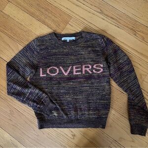 Lovers + Friends Multicolor Sweater with Pink Lettering